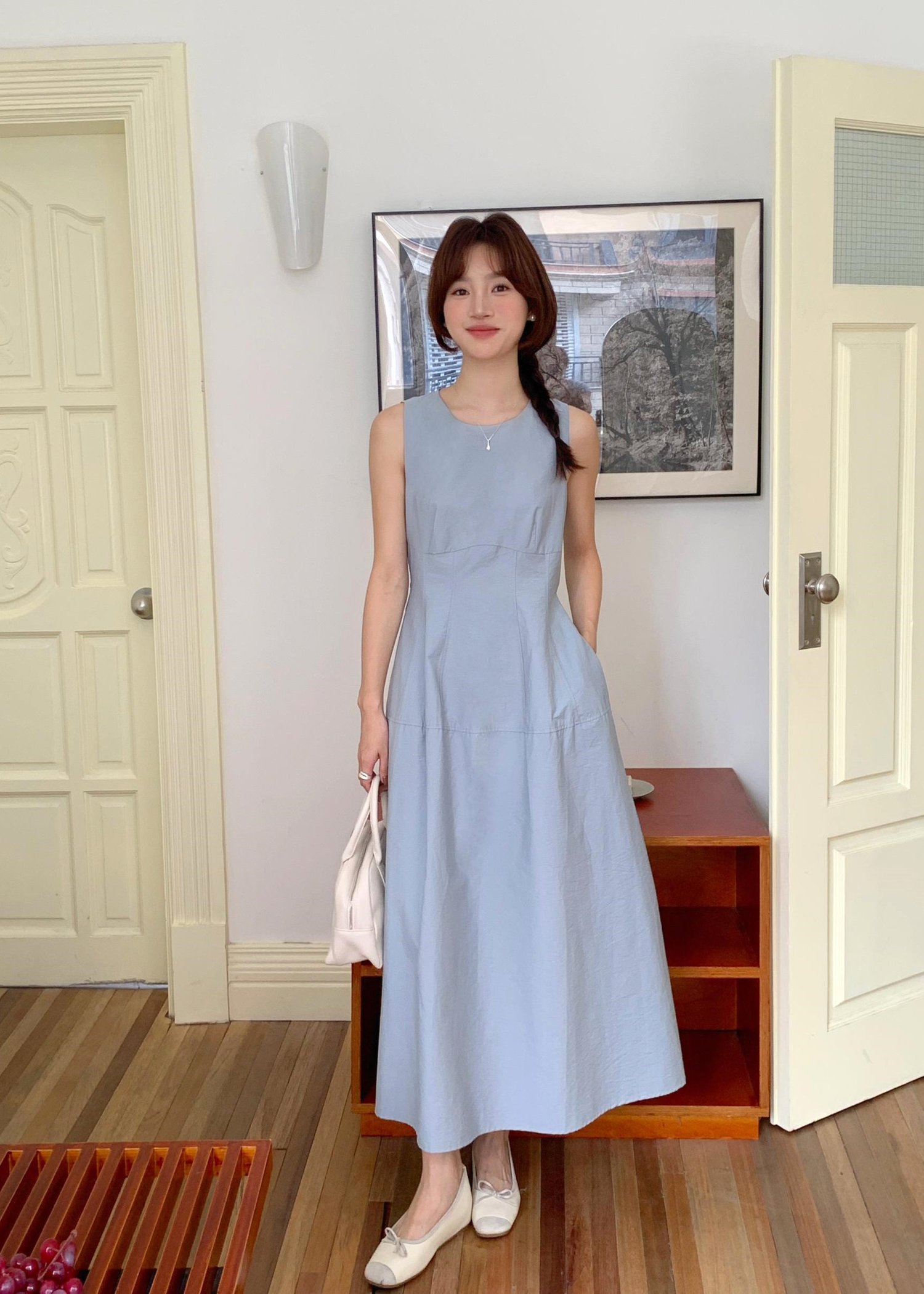 Mona A-Line Long Dress in Blue