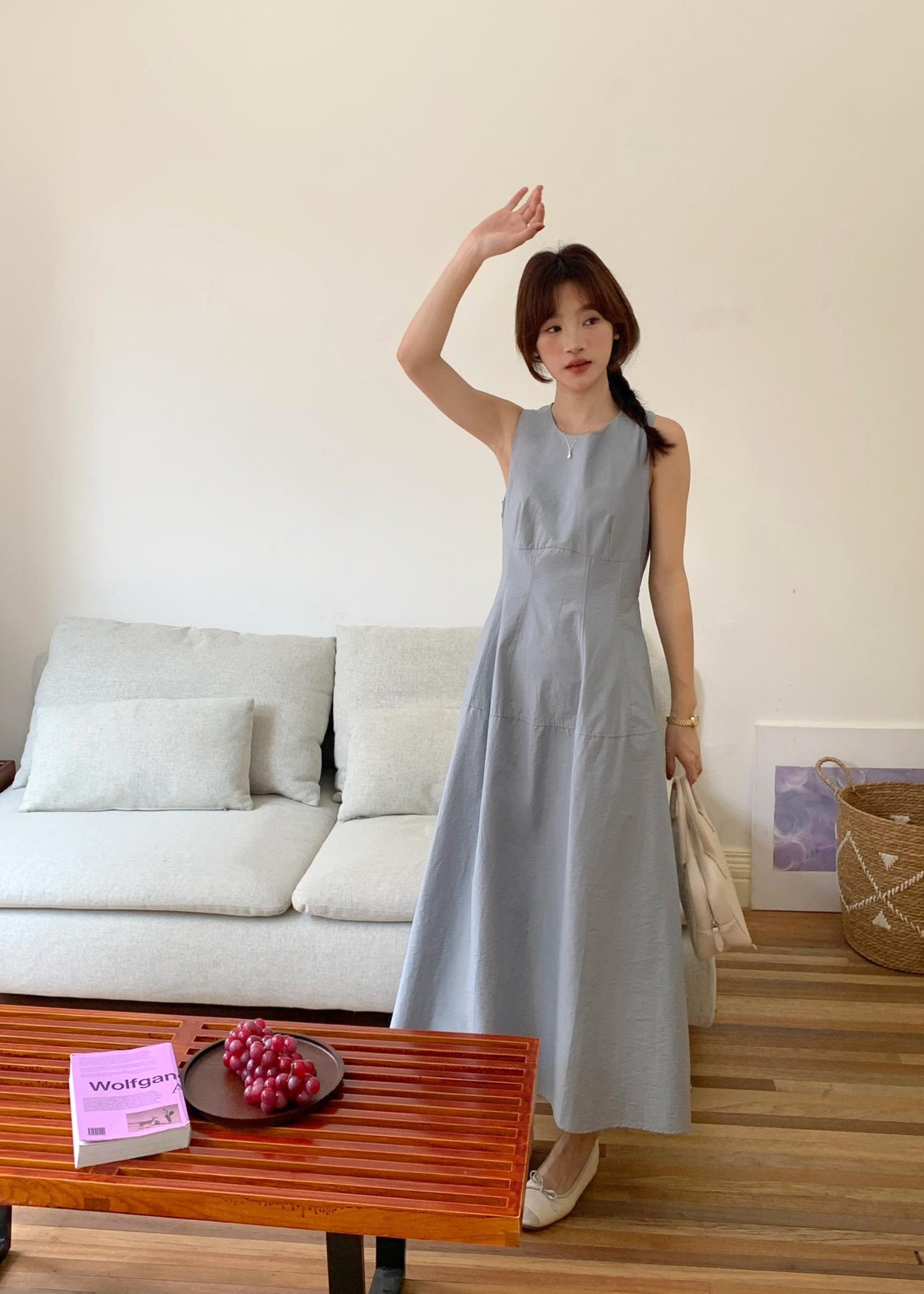 Mona A-Line Long Dress in Blue