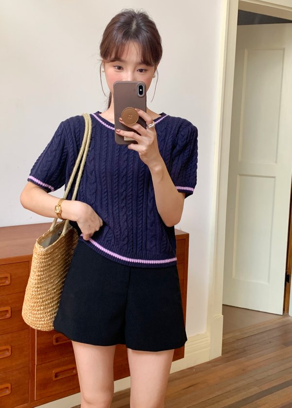 Dara Knit Top in Navy Blue