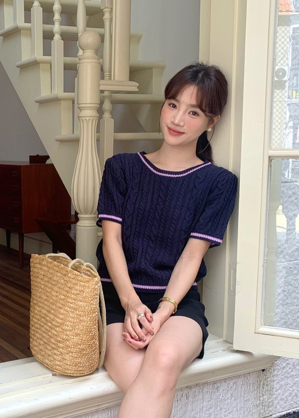 Dara Knit Top in Navy Blue