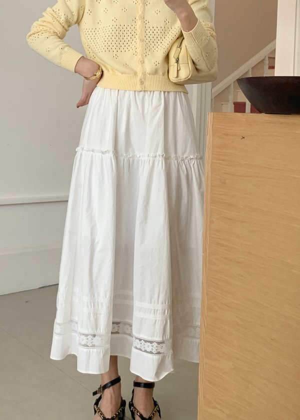 Lacey Flare Long Skirt in White