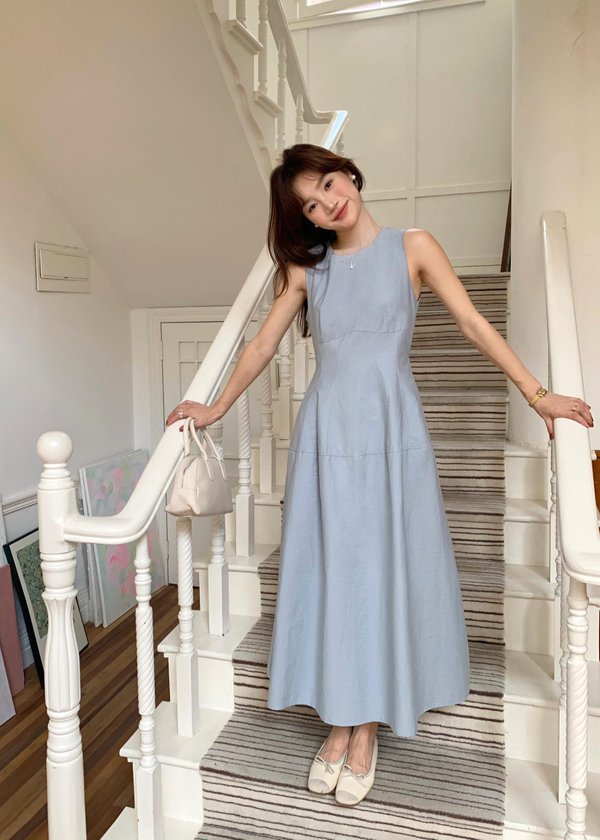 Mona A-Line Long Dress in Blue