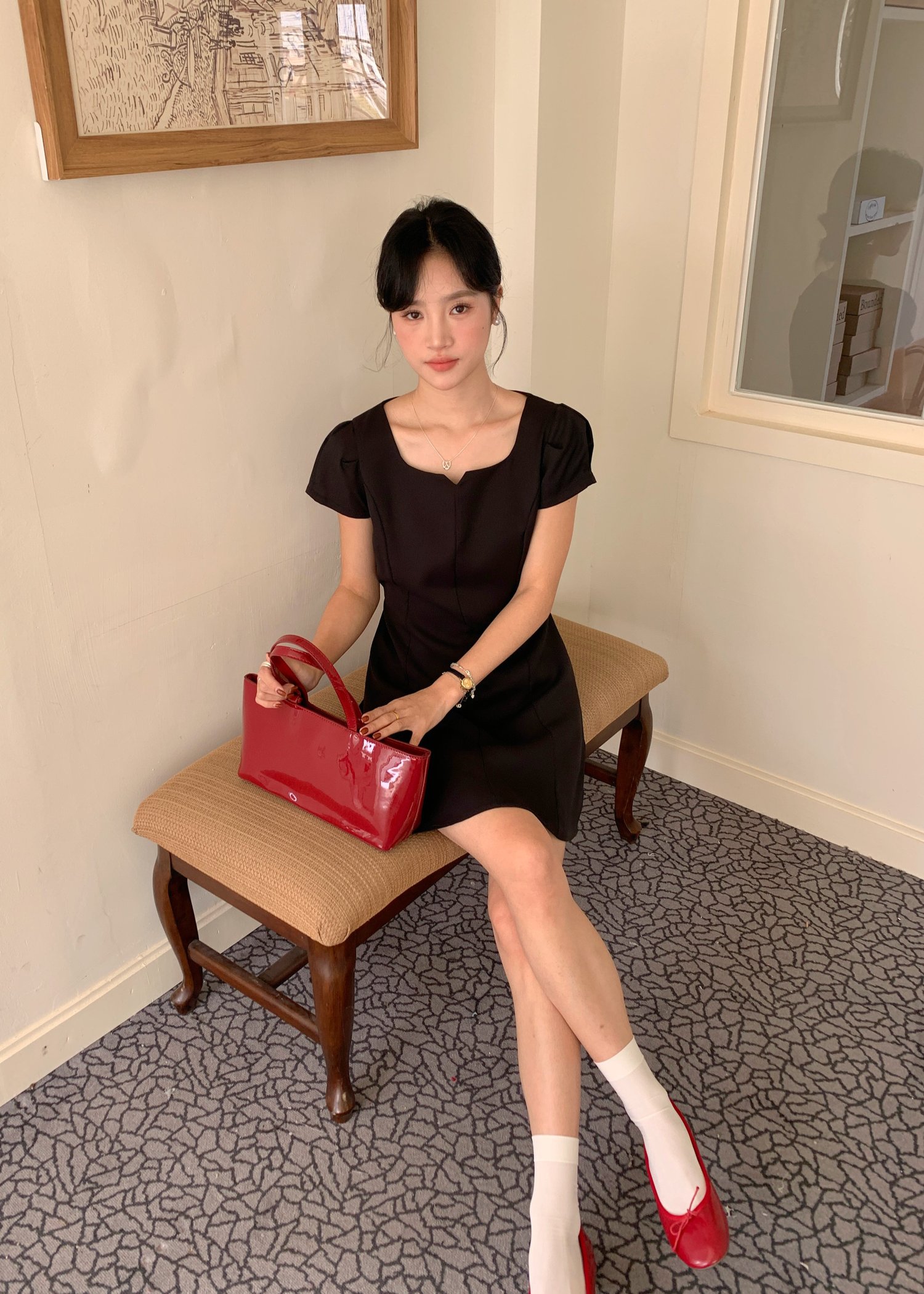 L’ Amour French Garden Mini Dress in Black