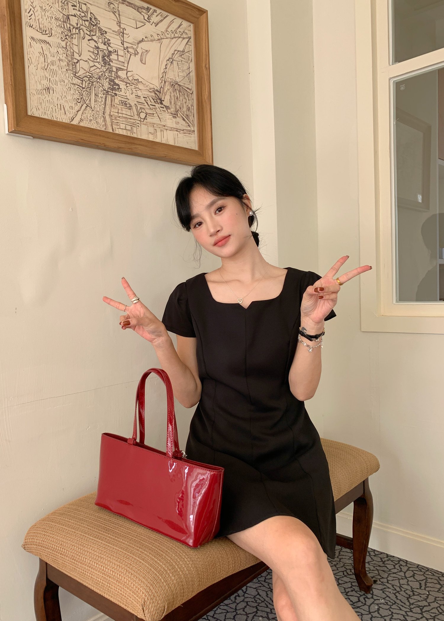 L’ Amour French Garden Mini Dress in Black
