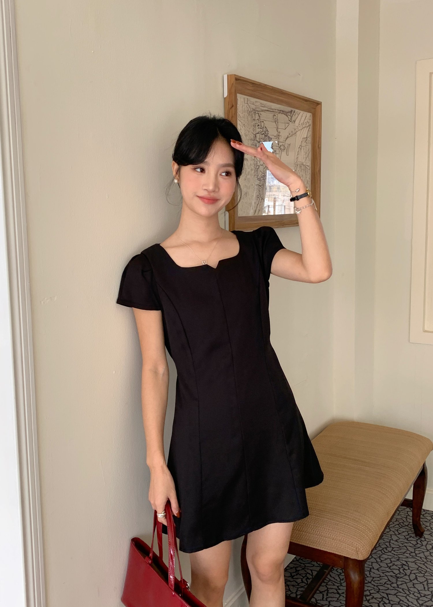 L’ Amour French Garden Mini Dress in Black