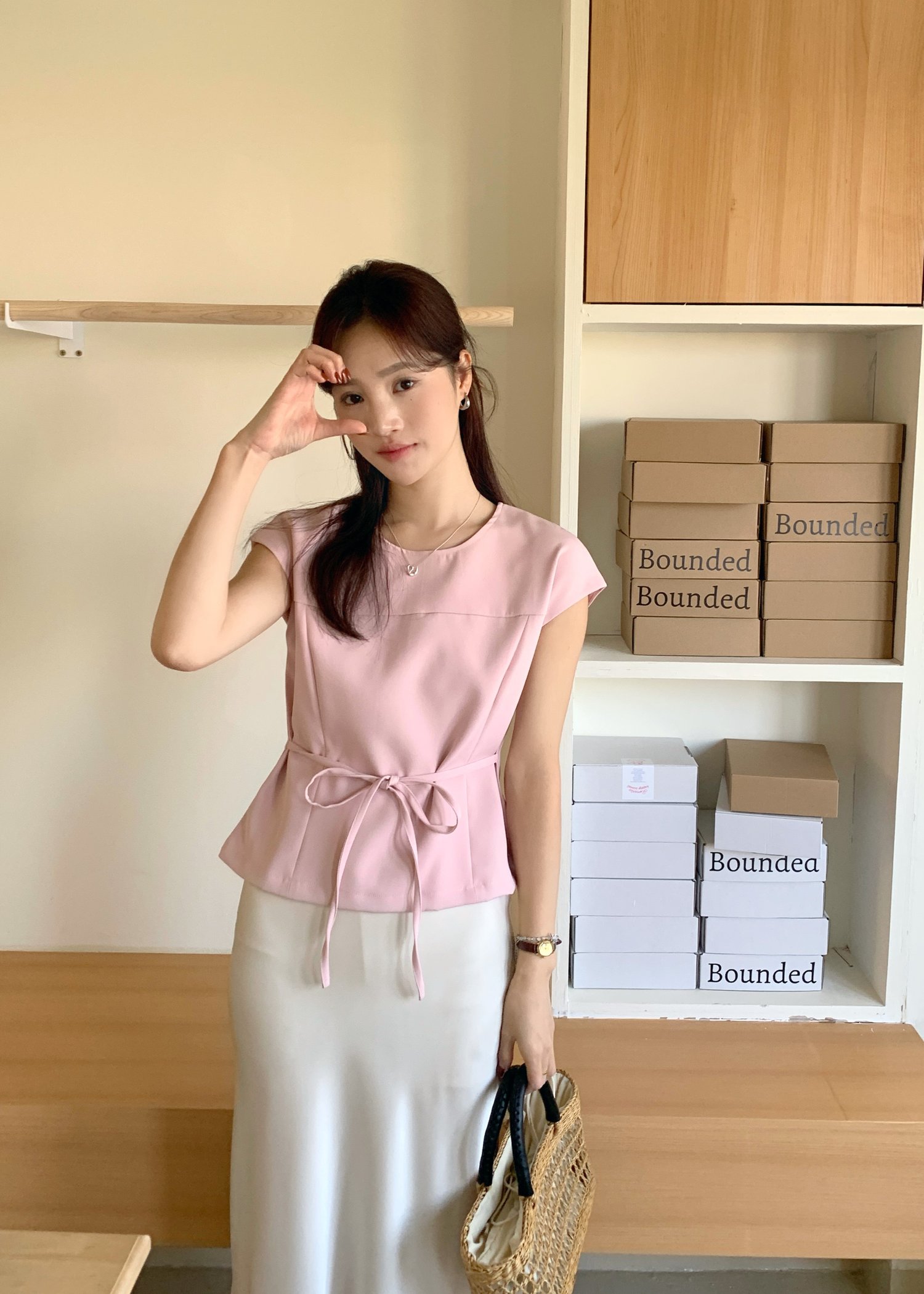 (DEFECT) Joanna Flare Blouse in Nude Pink