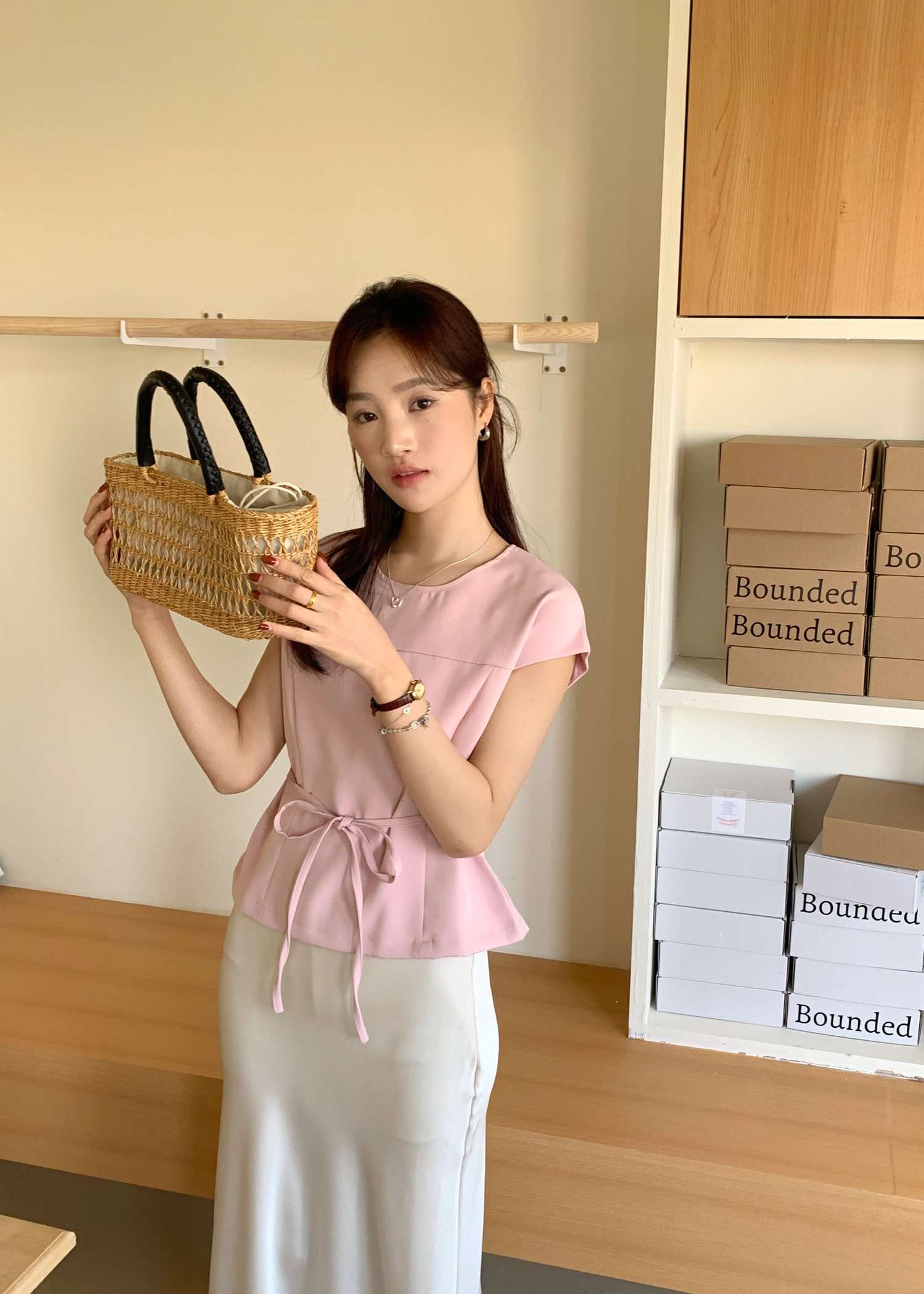 (DEFECT) Joanna Flare Blouse in Nude Pink
