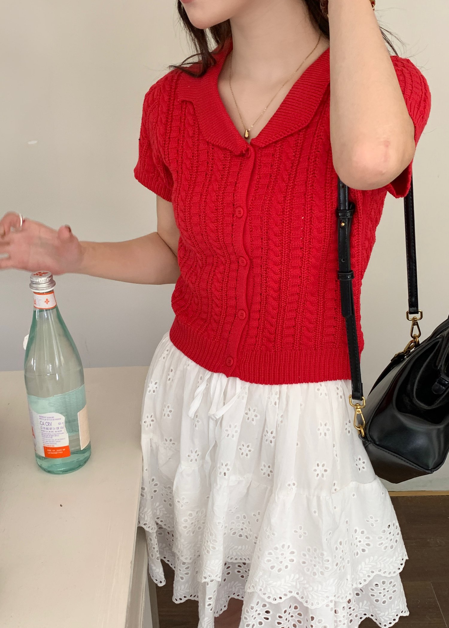 Hayley Buttoned Knit Top in Red