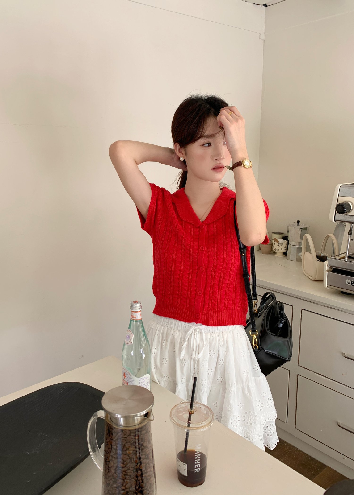 Hayley Buttoned Knit Top in Red