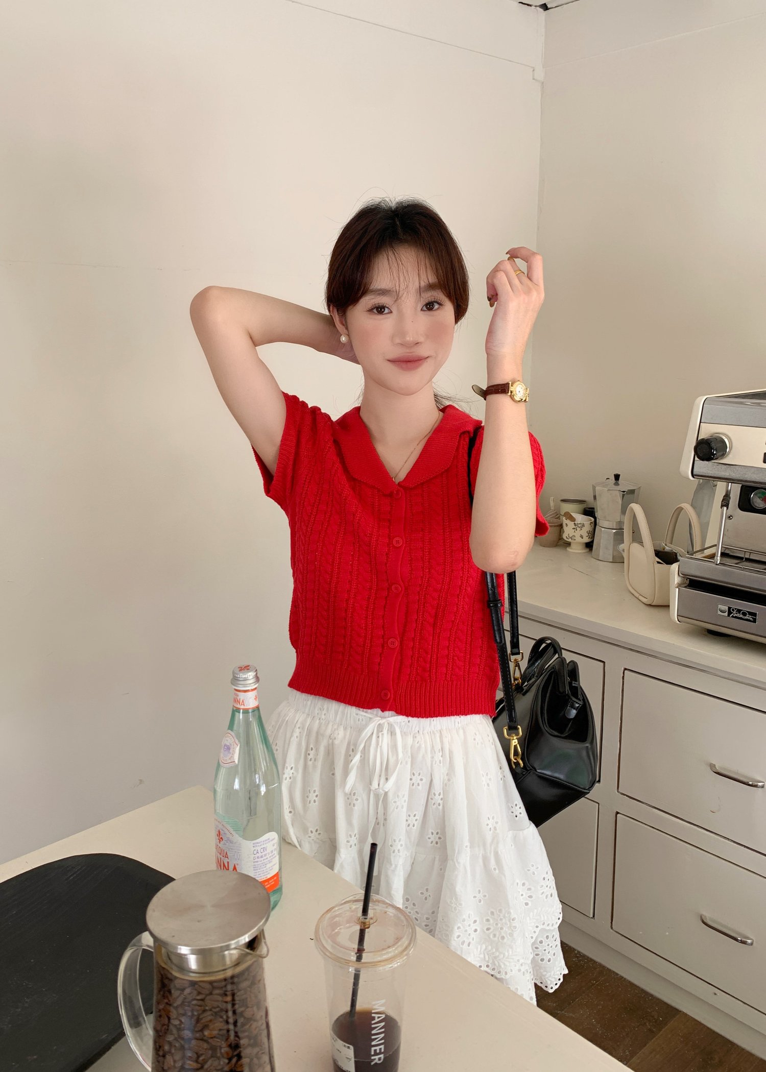 Hayley Buttoned Knit Top in Red