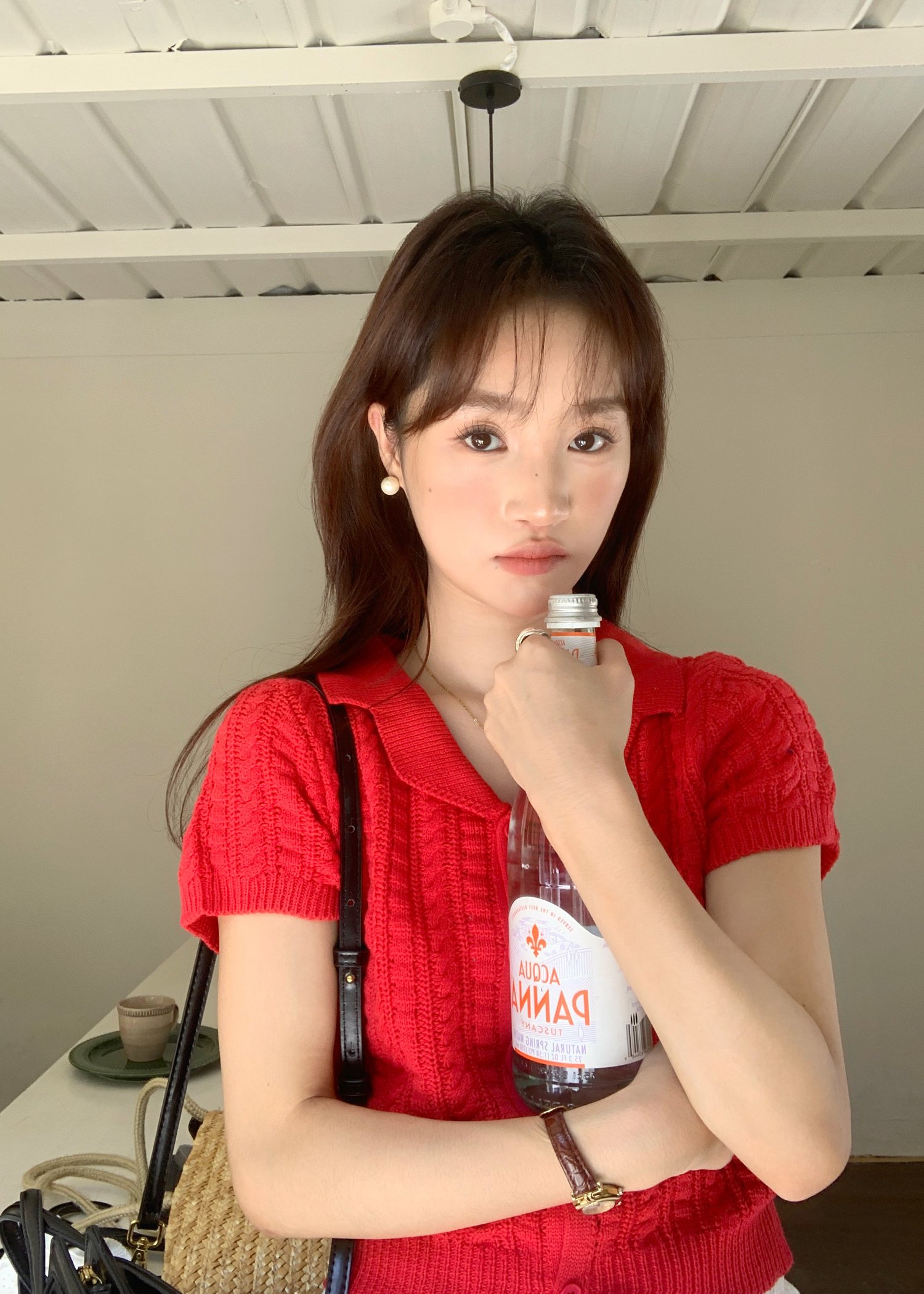 Hayley Buttoned Knit Top in Red