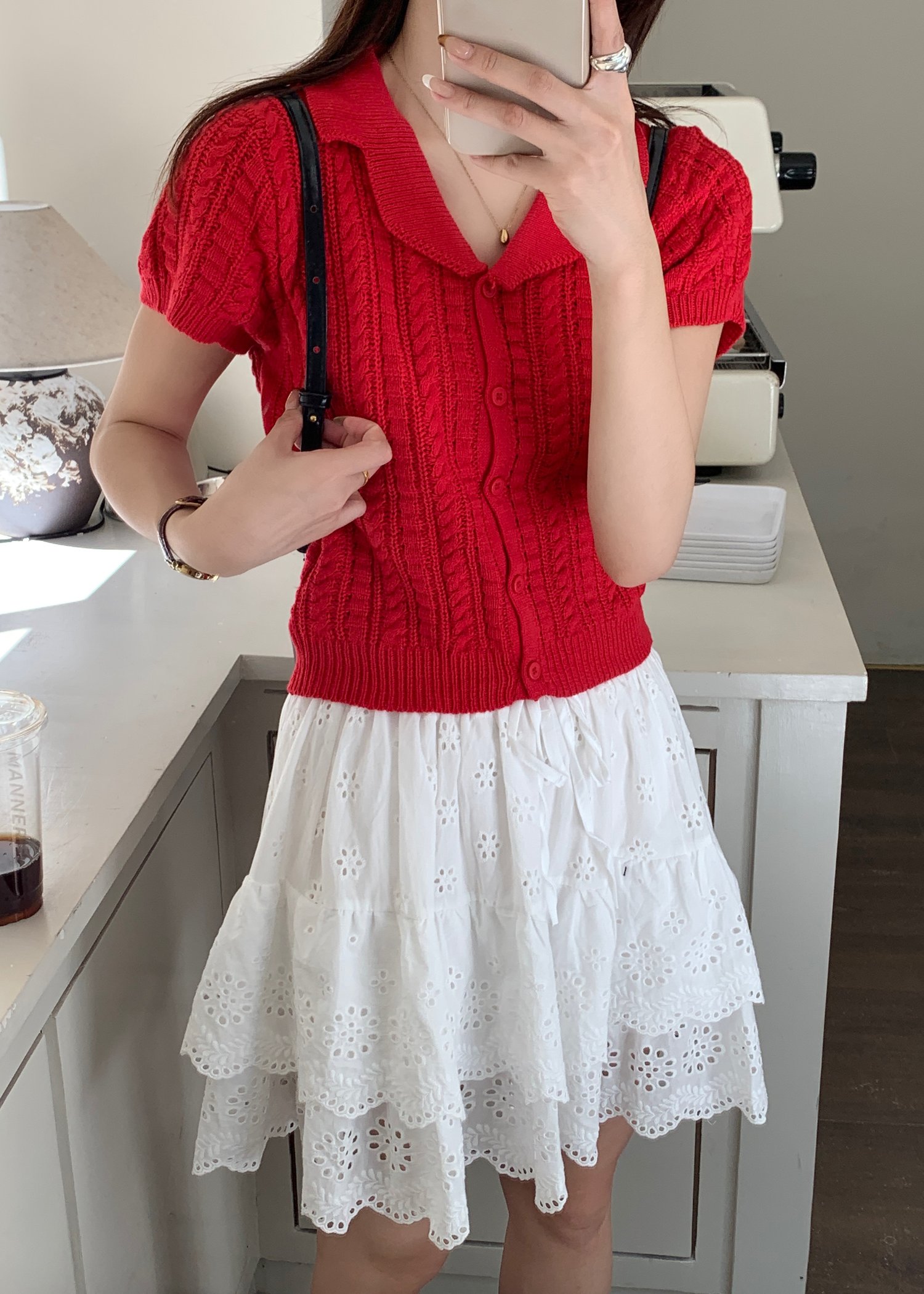 Hayley Buttoned Knit Top in Red