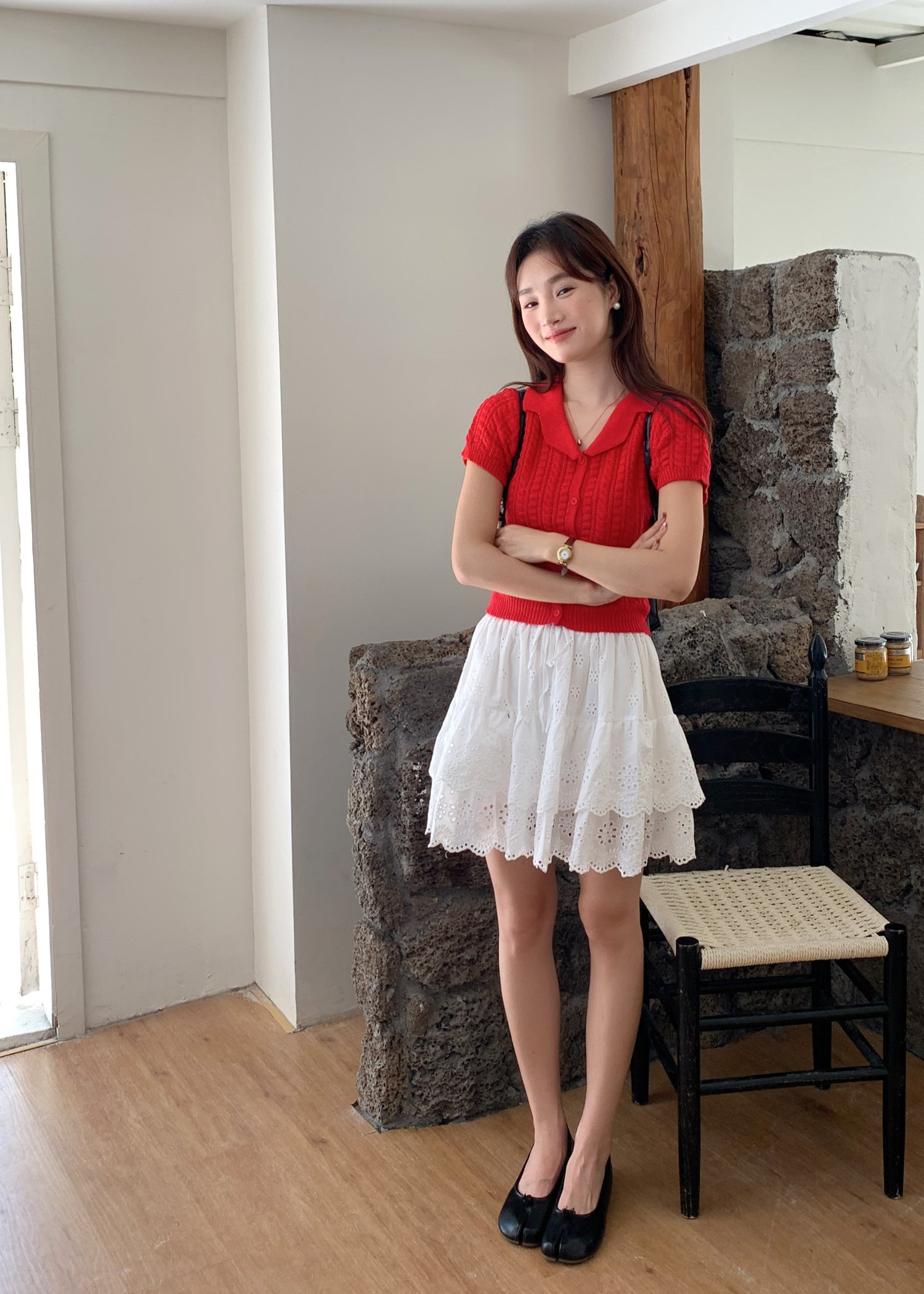Hayley Buttoned Knit Top in Red