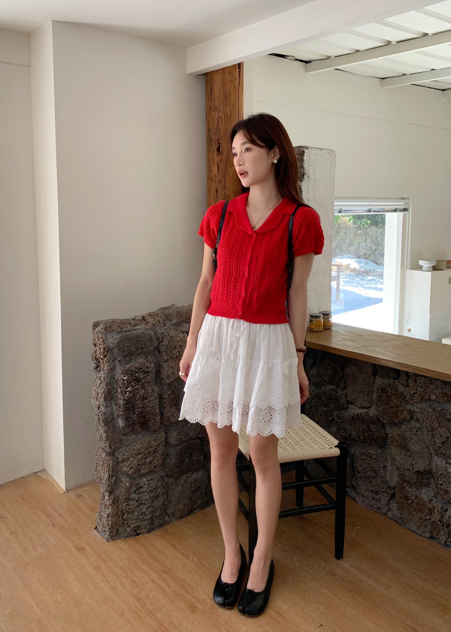 Hayley Buttoned Knit Top in Red
