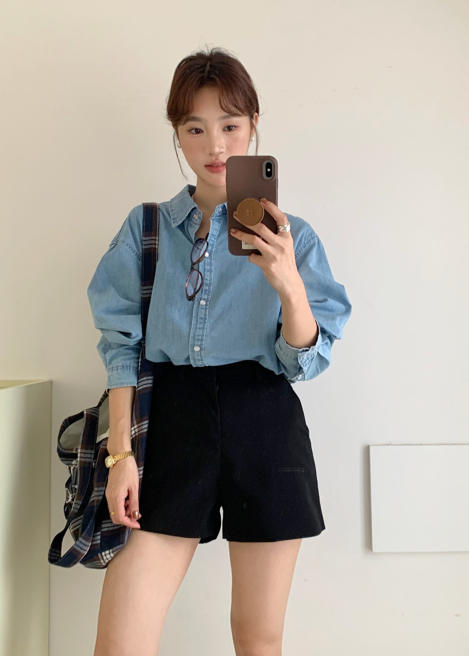 (DEFECT) 90s Casual Denim Blouse in Blue