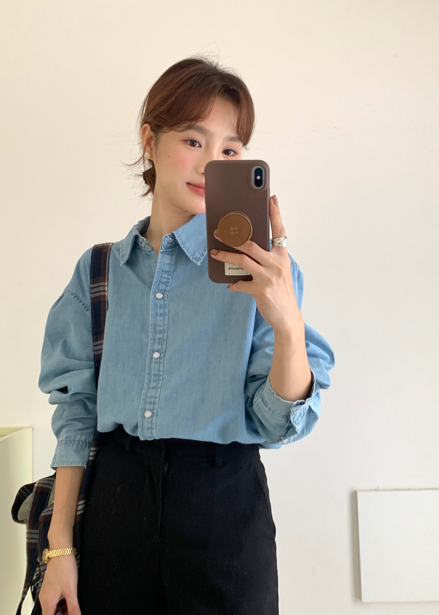(DEFECT) 90s Casual Denim Blouse in Blue