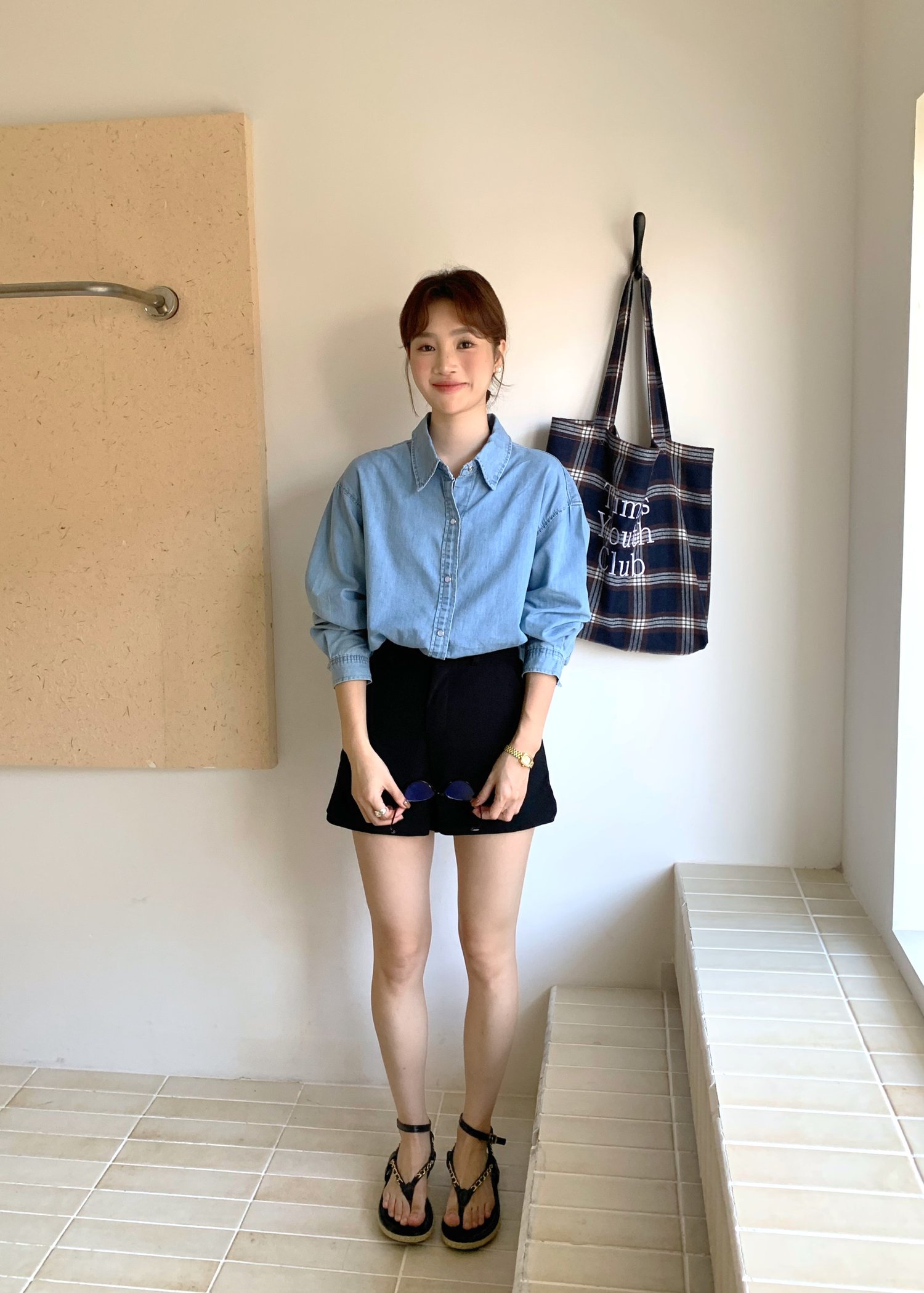 (DEFECT) 90s Casual Denim Blouse in Blue