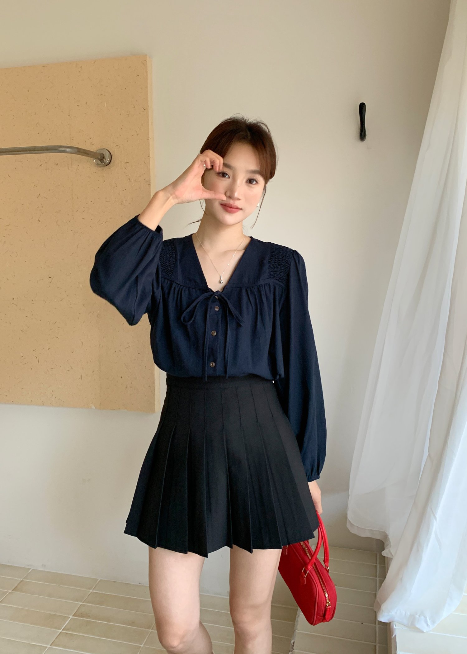 Jollie Pleated Mini Skort in Black