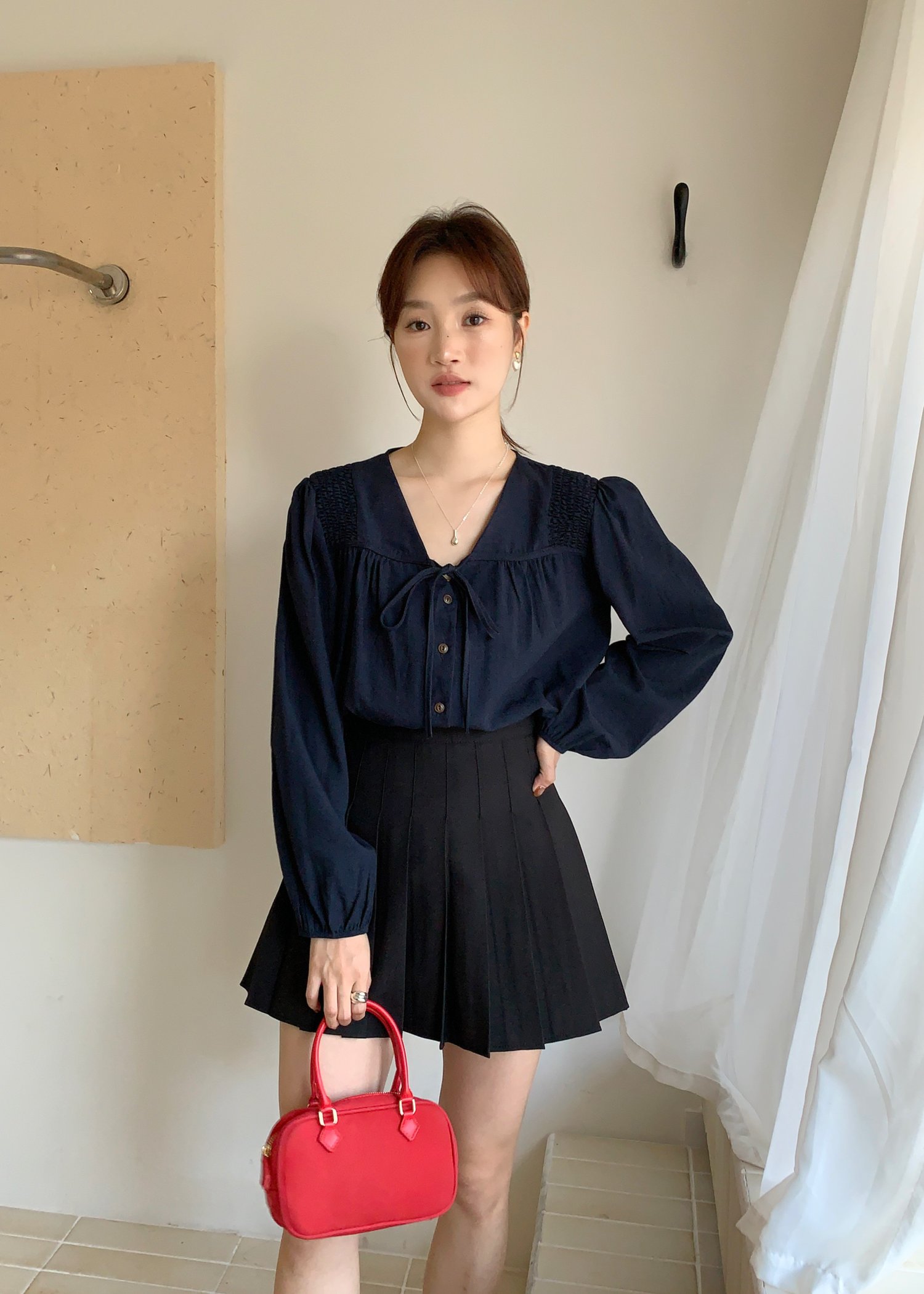 Jollie Pleated Mini Skort in Black