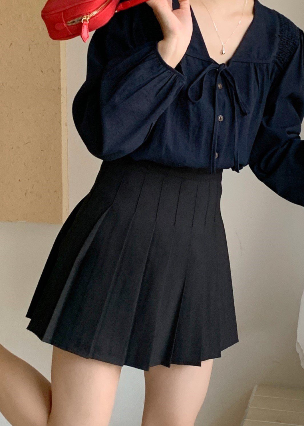 Jollie Pleated Mini Skort in Black