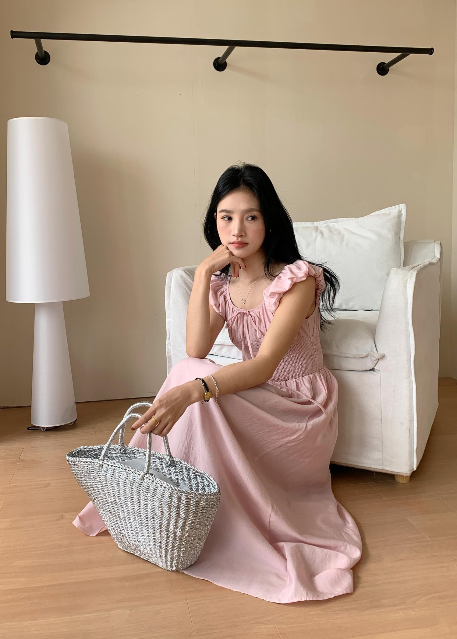 De Luna Long Dress in Baby Pink