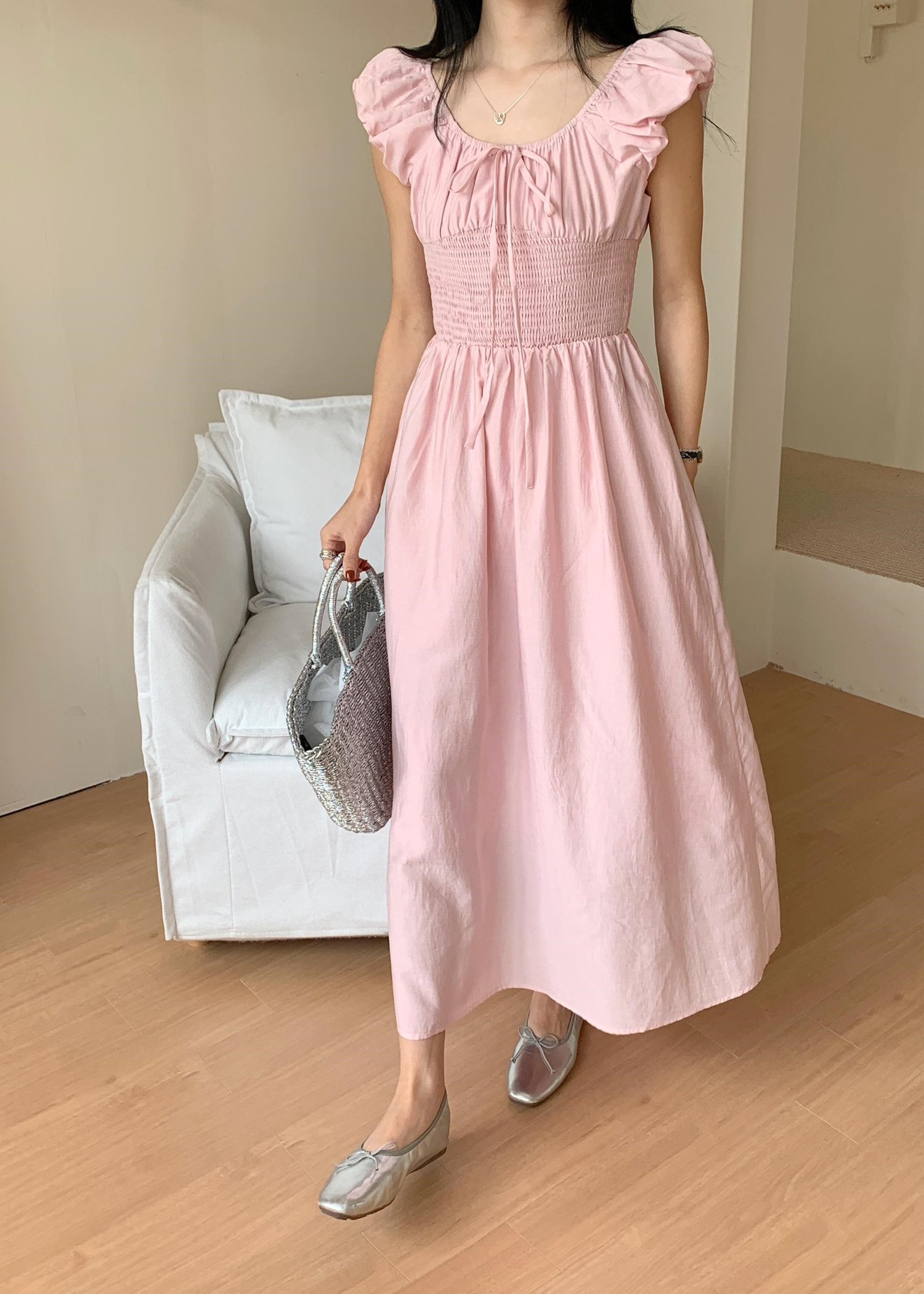 De Luna Long Dress in Baby Pink