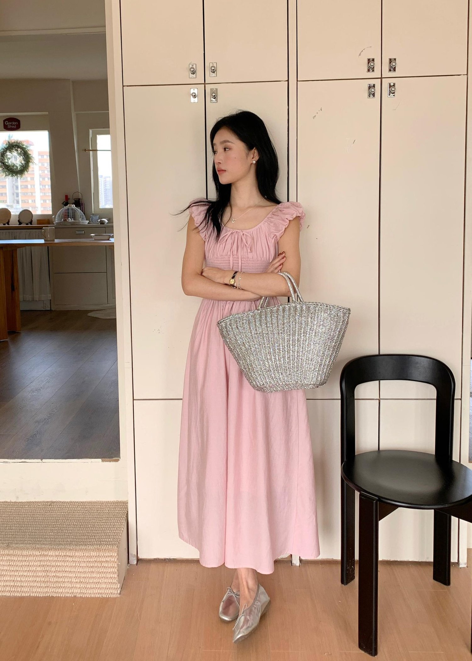 De Luna Long Dress in Baby Pink