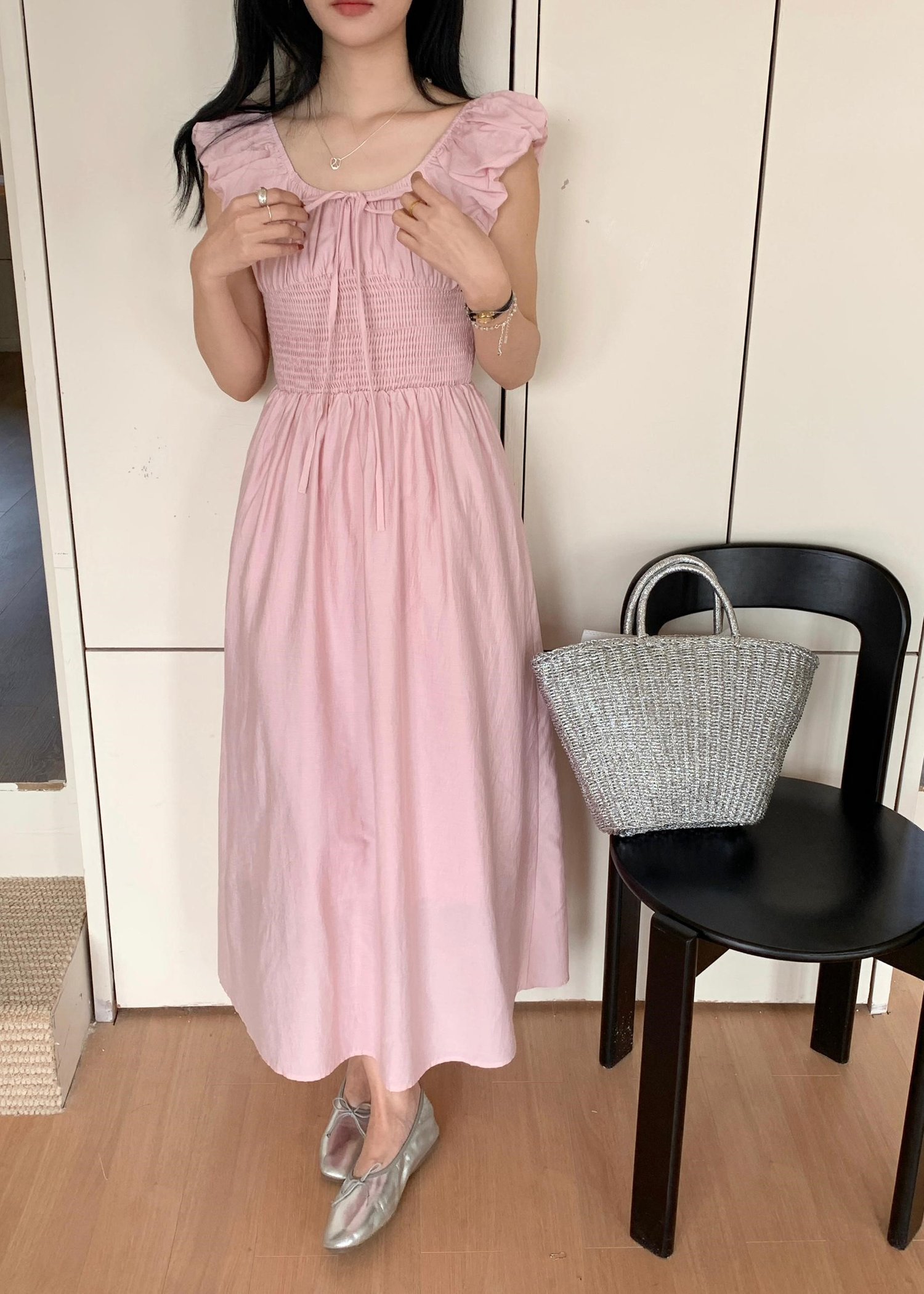 De Luna Long Dress in Baby Pink