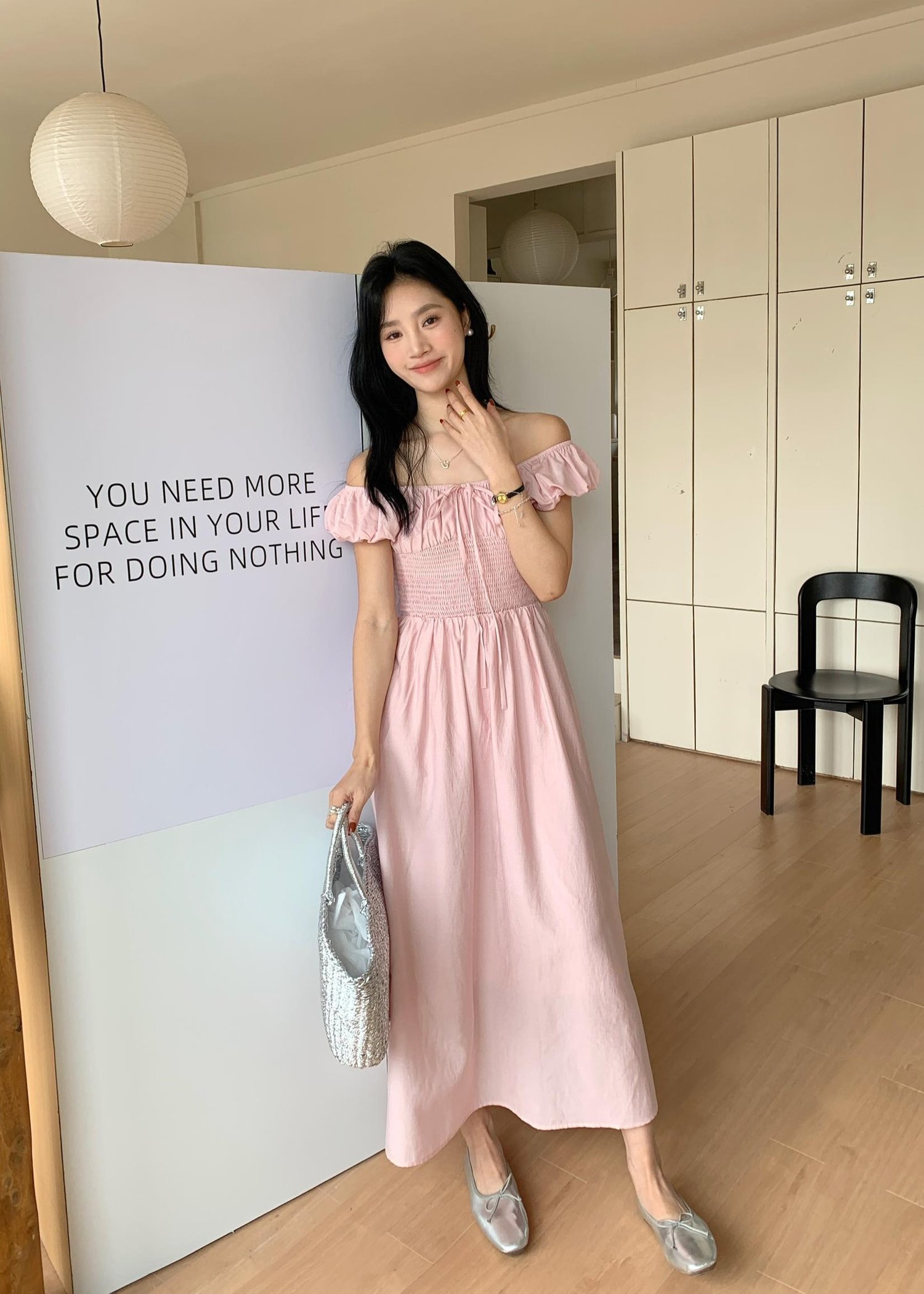 De Luna Long Dress in Baby Pink