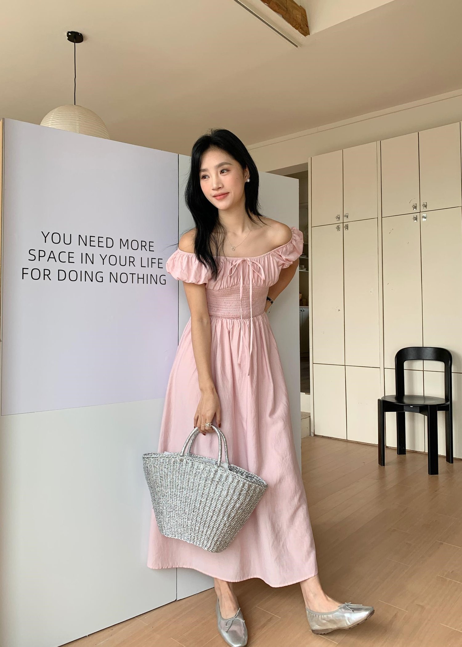 De Luna Long Dress in Baby Pink