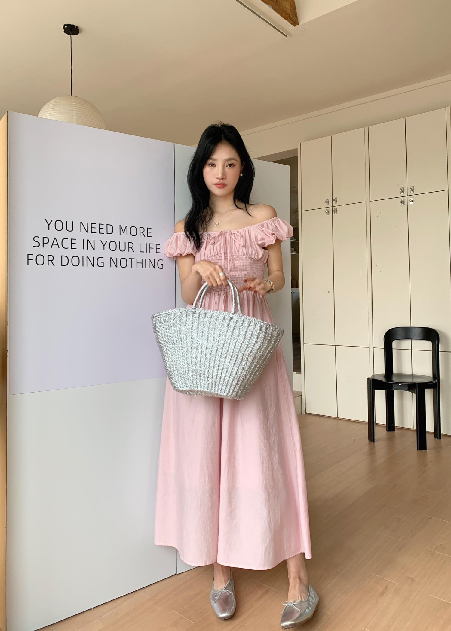 De Luna Long Dress in Baby Pink