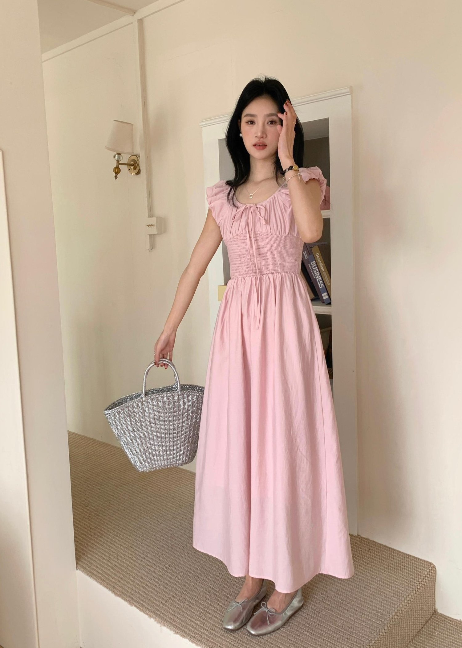 De Luna Long Dress in Baby Pink