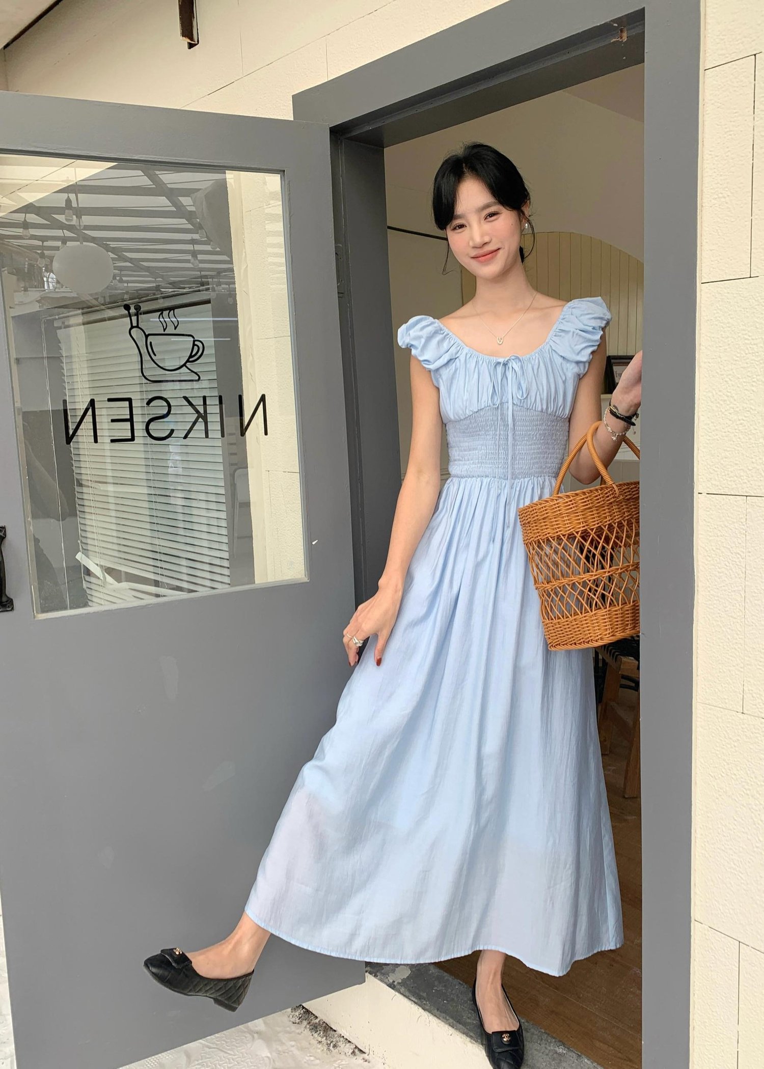 De Luna Long Dress in Baby Blue