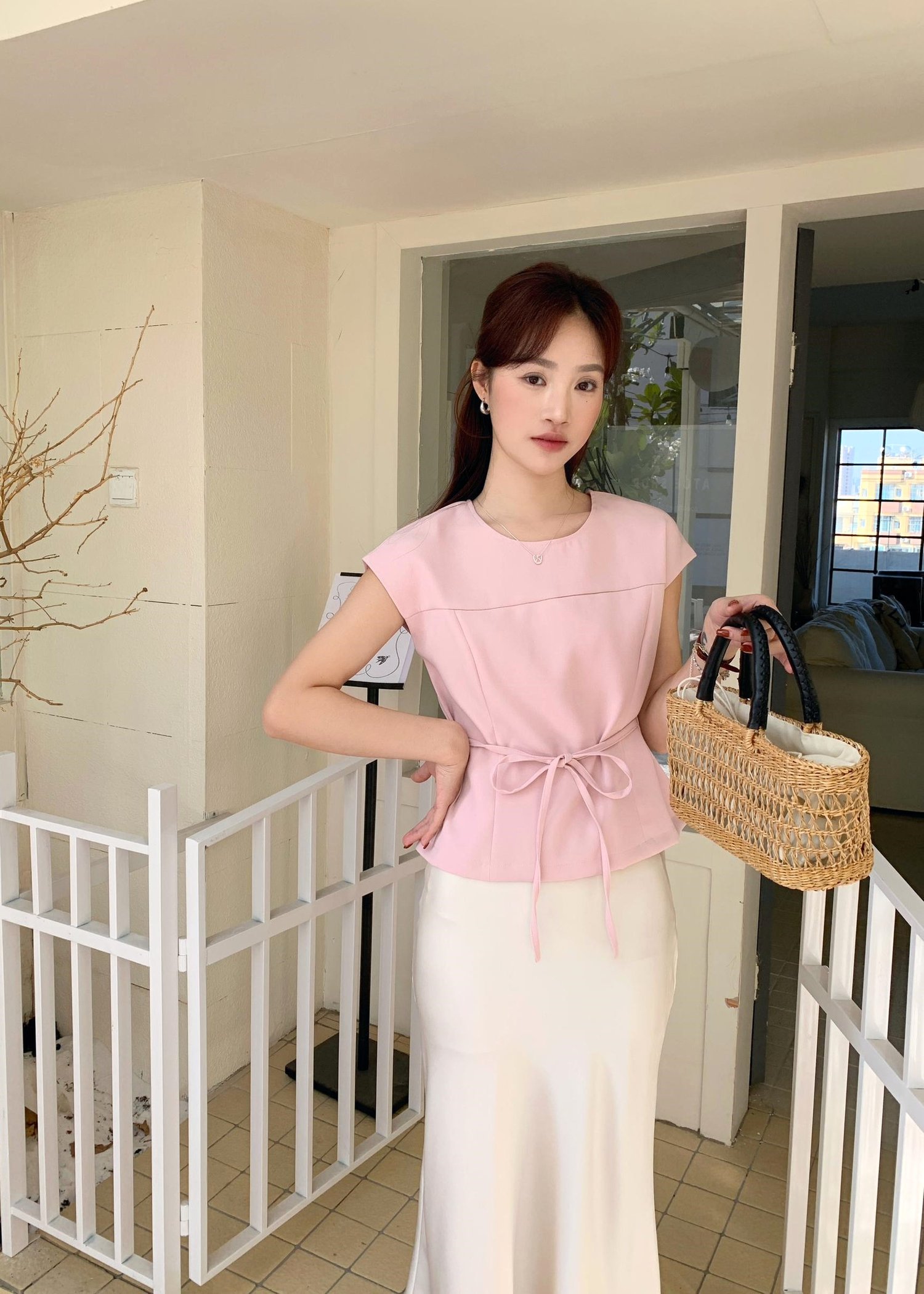 Joanna Flare Blouse in Nude Pink