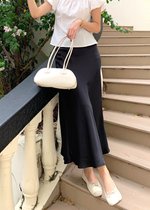 Mia Flare Satin Long Skirt in Black
