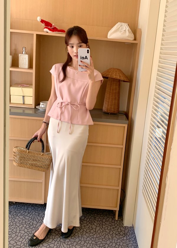 Mia Flare Satin Long Skirt in Champagne