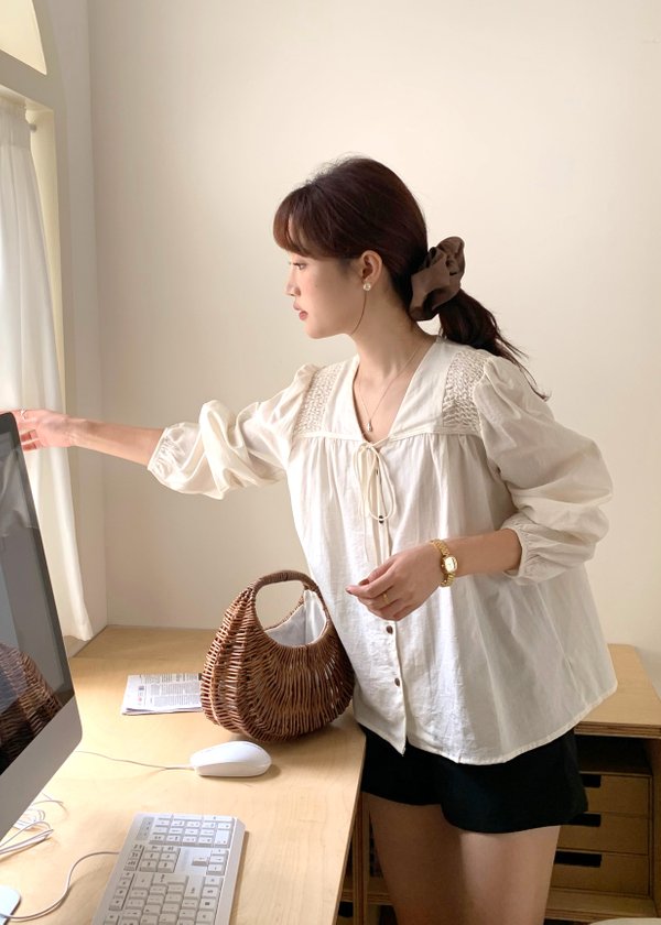 Gracie Puffy Long Sleeve Blouse in Apricot