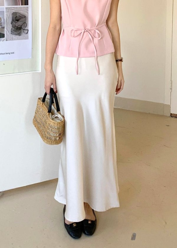 Mia Flare Satin Long Skirt in Champagne