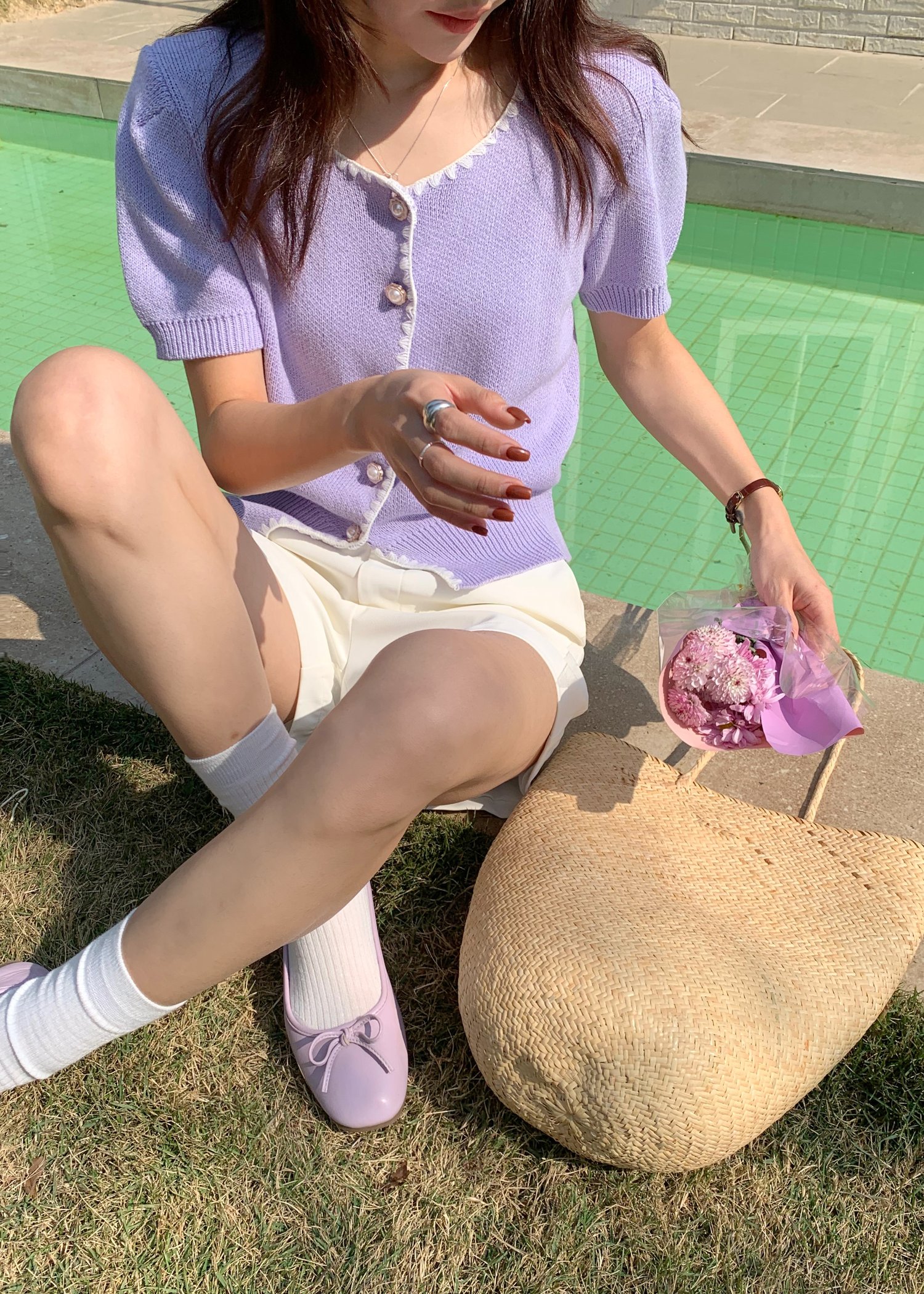 (DEFECT) In-Love Pearl Buttoned Knit Top in Yam