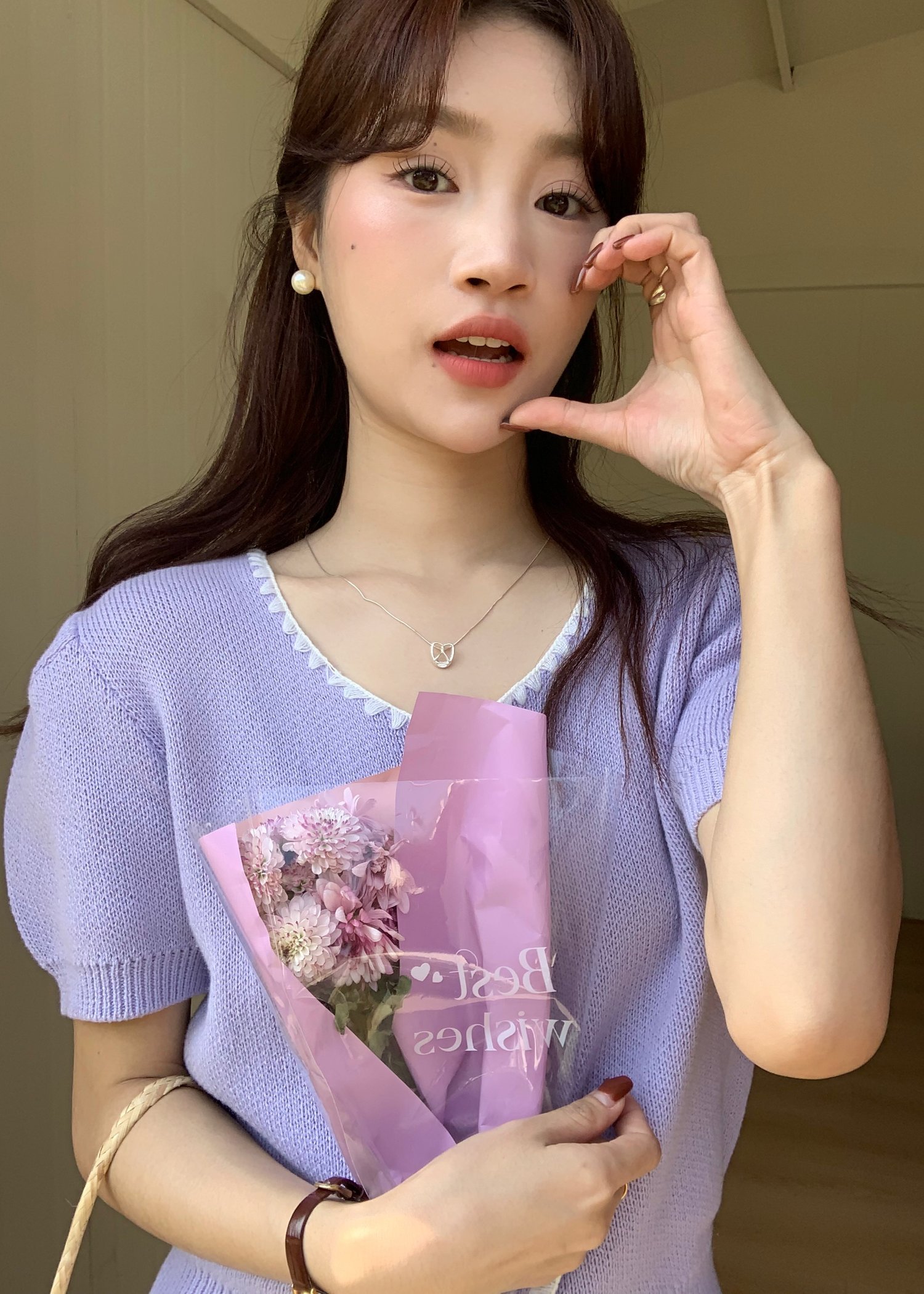 (DEFECT) In-Love Pearl Buttoned Knit Top in Yam
