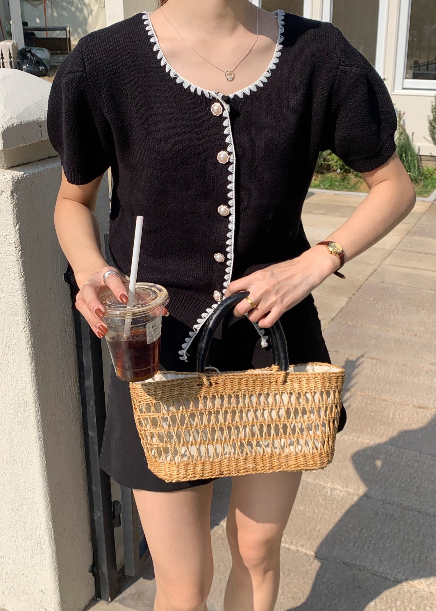 (DEFECT) In-Love Pearl Buttoned Knit Top in Black