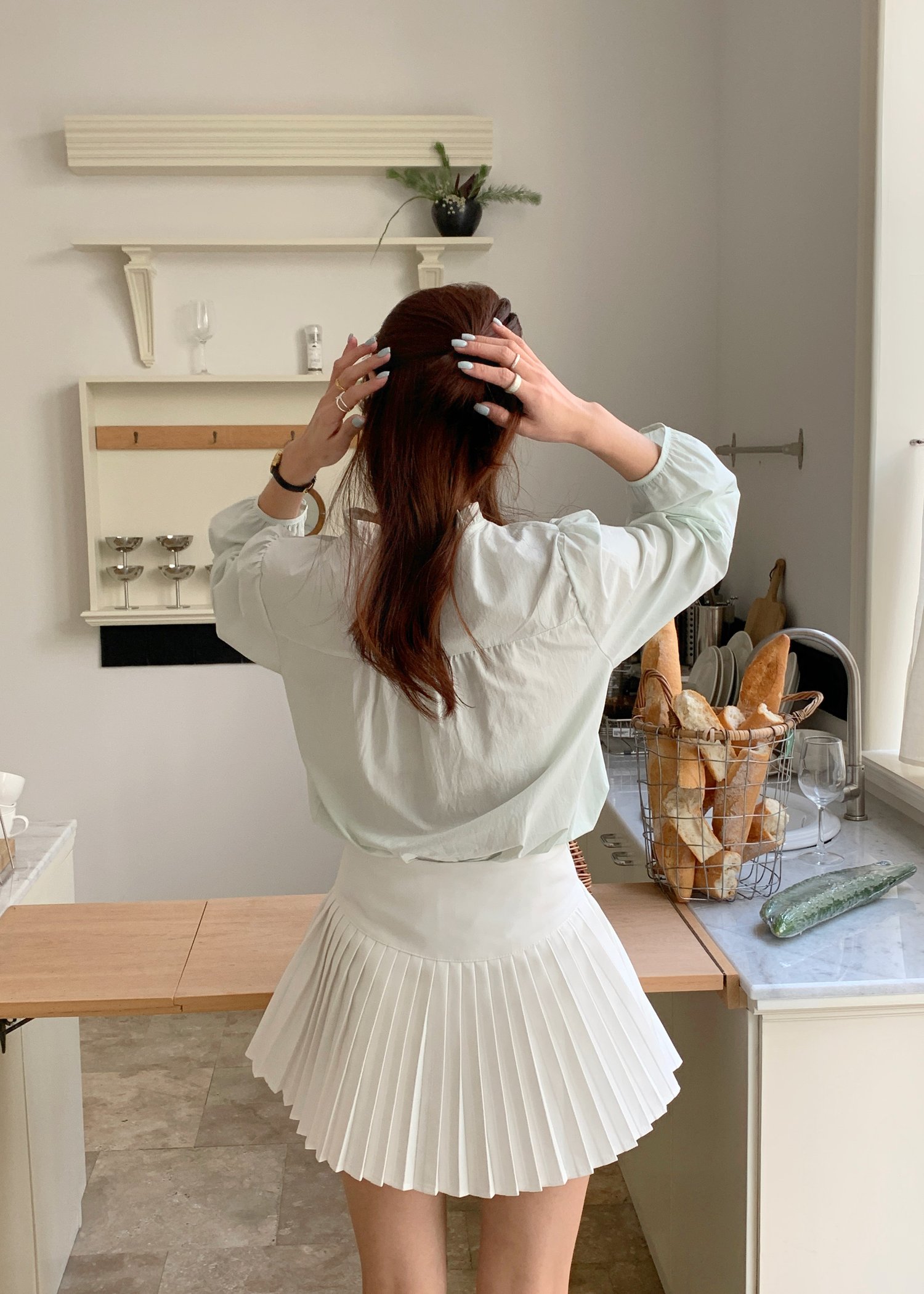 Claire Ribbon Blouse in Baby Green