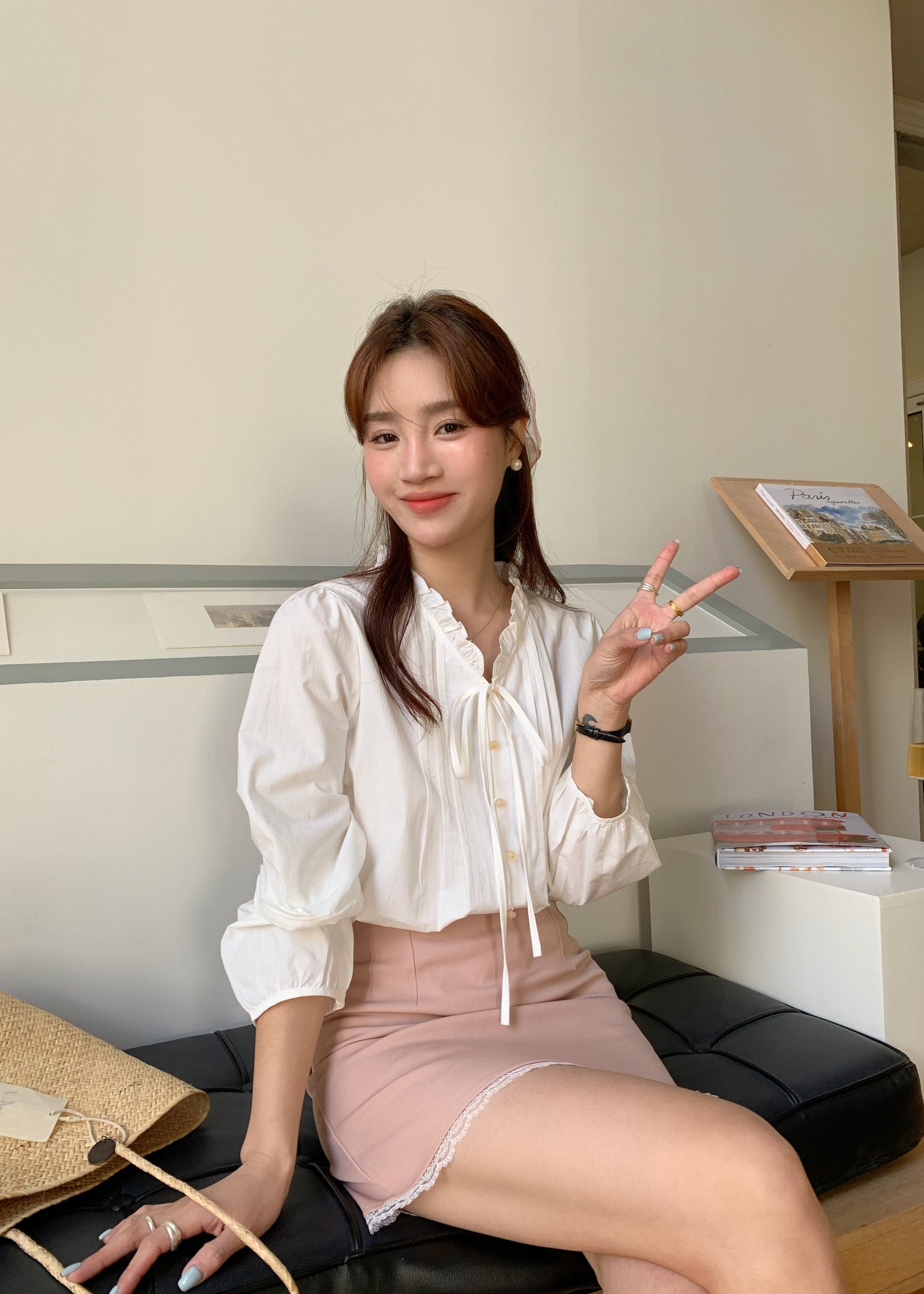 (DEFECT) Claire Ribbon Blouse in White