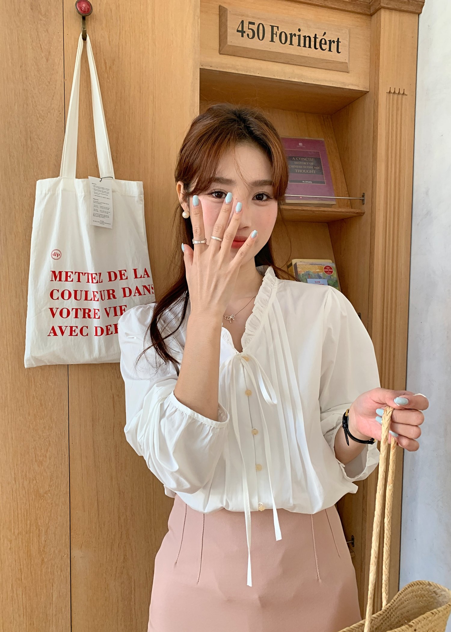 (DEFECT) Claire Ribbon Blouse in White
