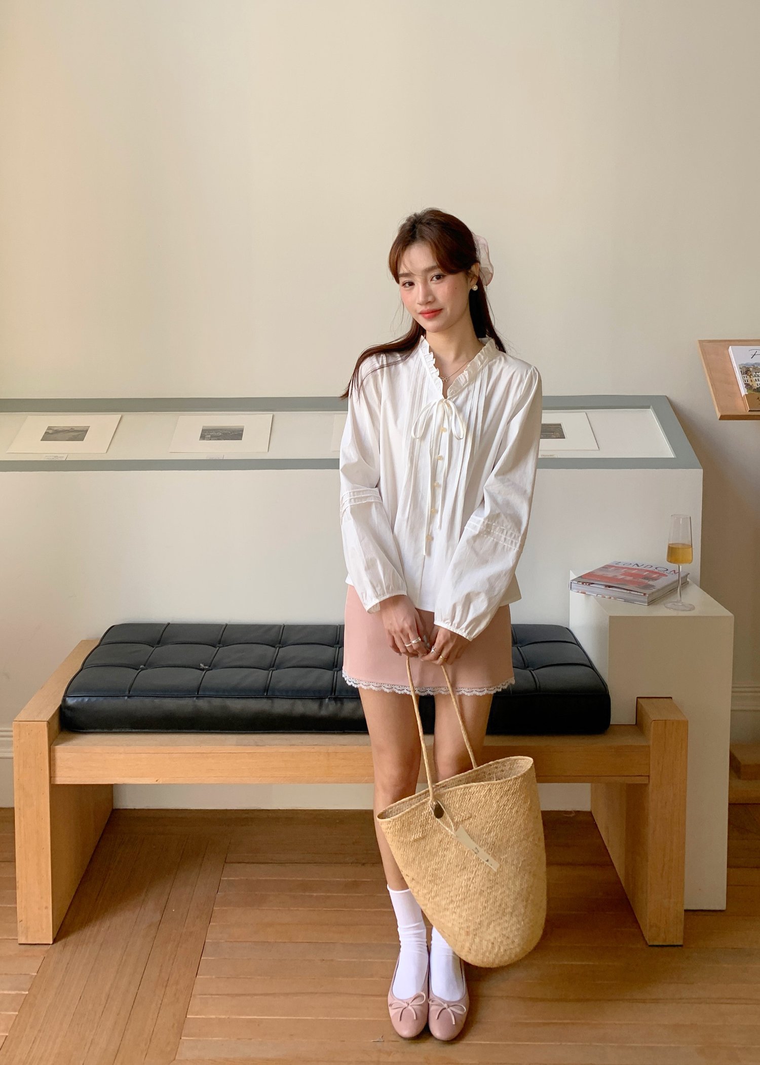 (DEFECT) Claire Ribbon Blouse in White
