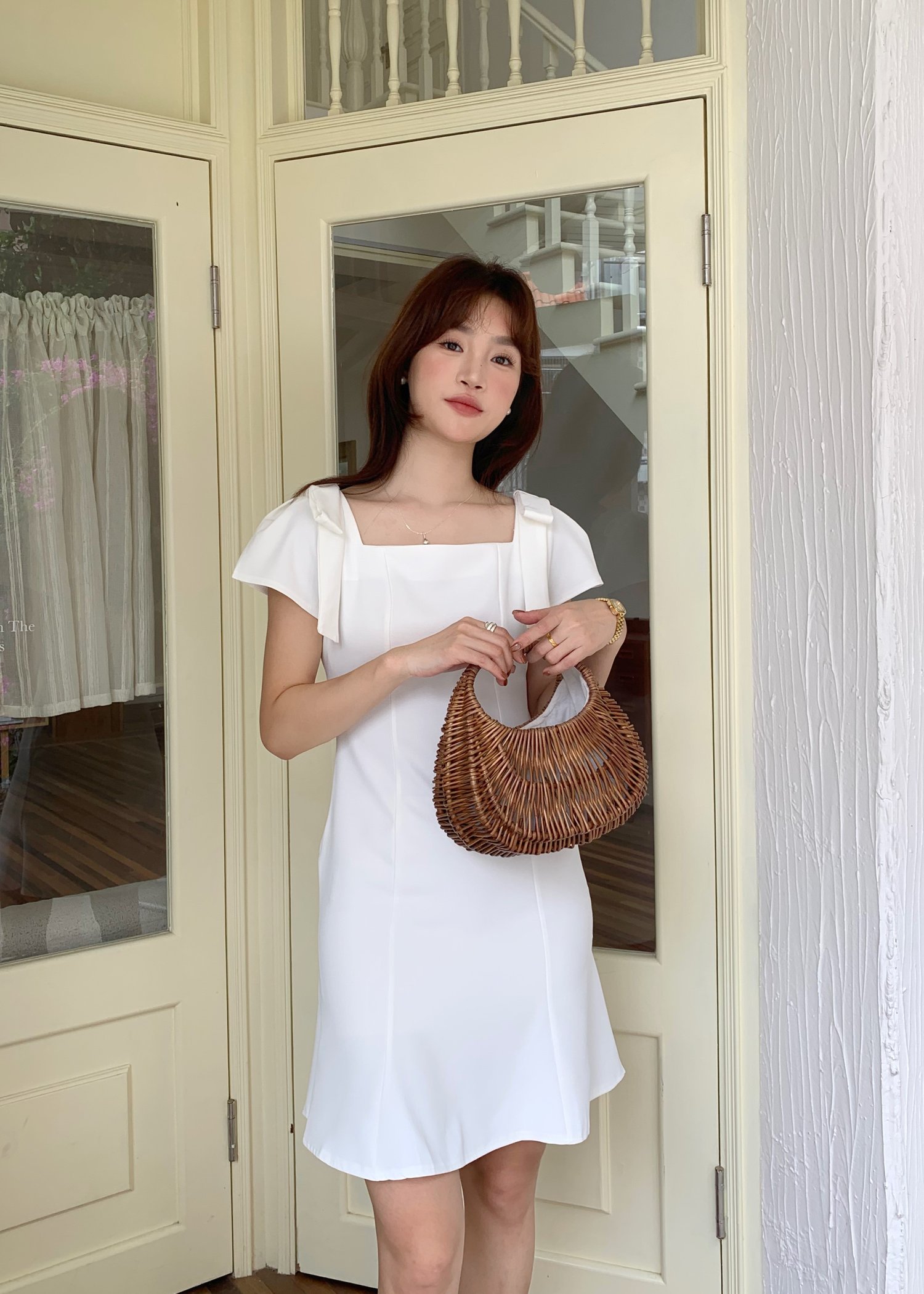 (DEFECT) L' Amour Roman Flare Mini Dress in White