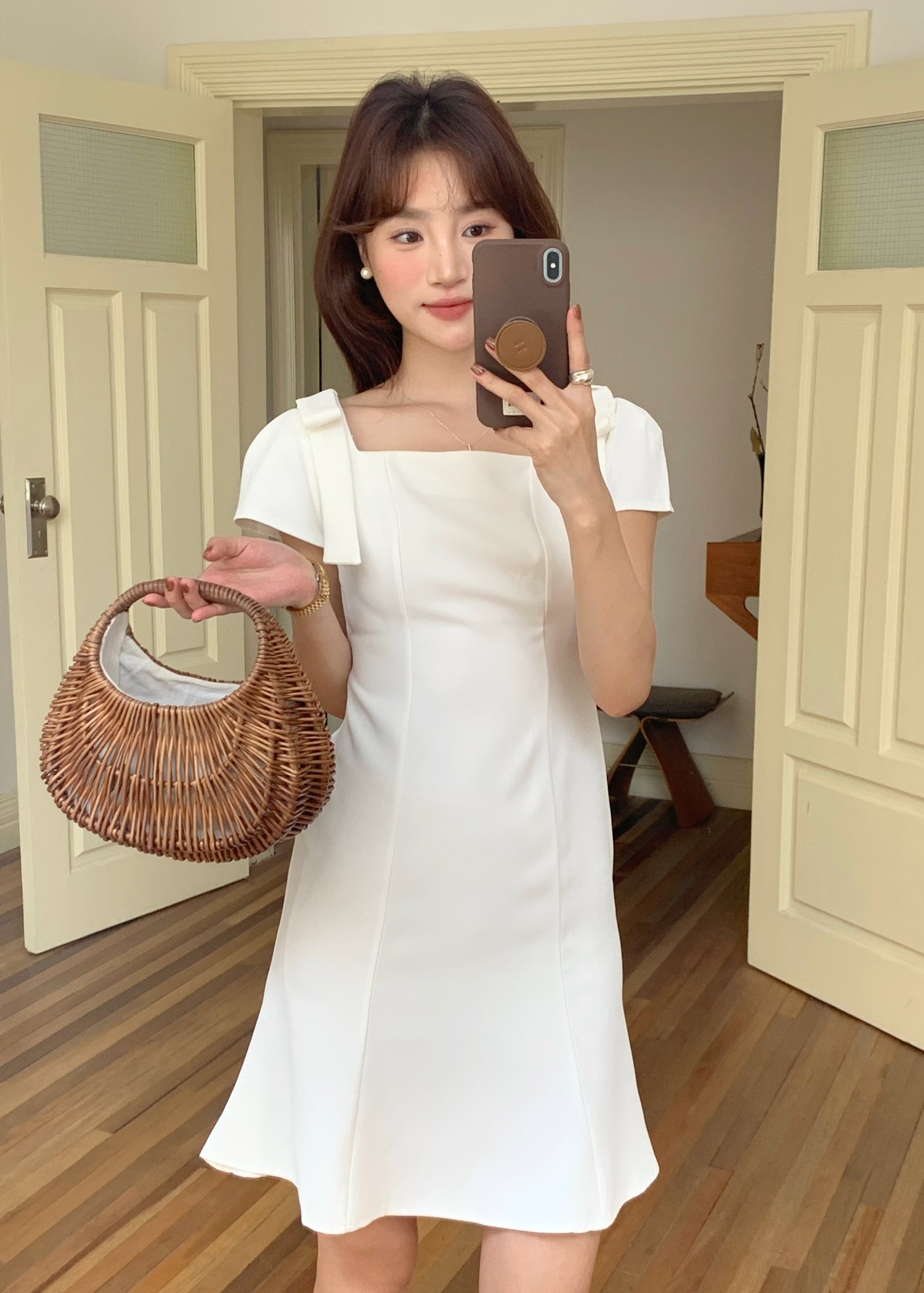 (DEFECT) L' Amour Roman Flare Mini Dress in White