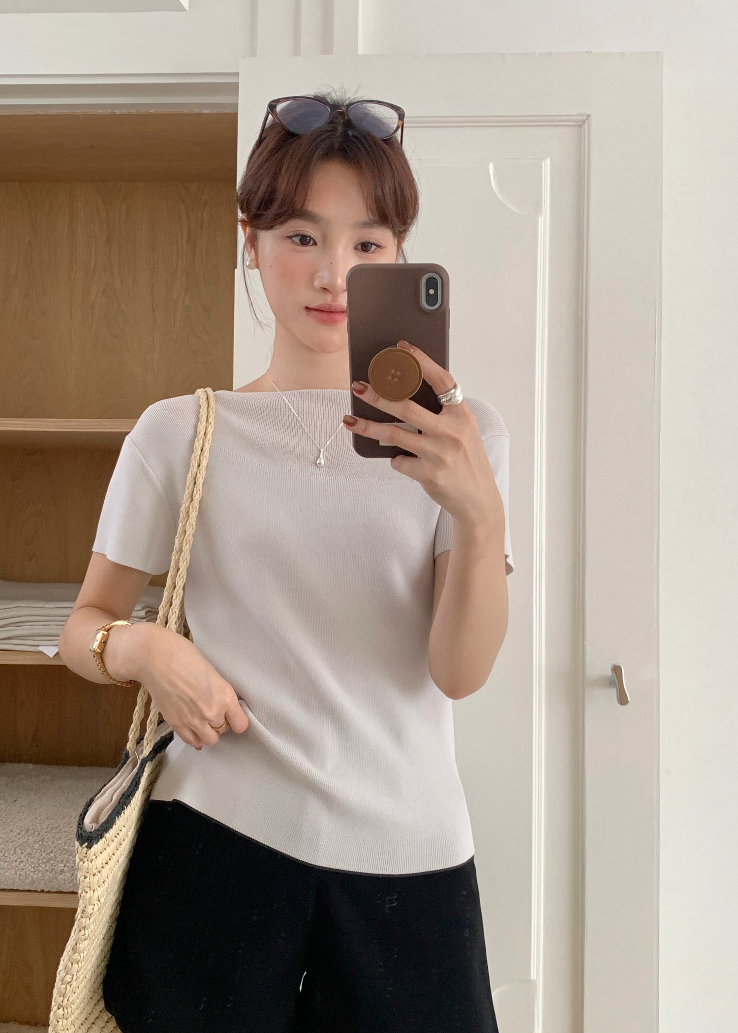 (DEFECT) Varie Mesh Knit Top in Oat Grey