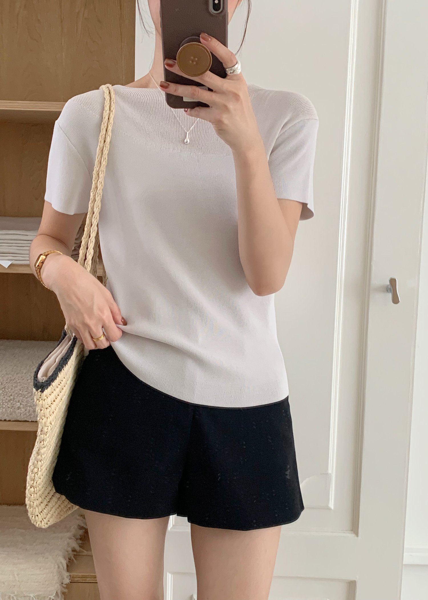 (DEFECT) Varie Mesh Knit Top in Oat Grey