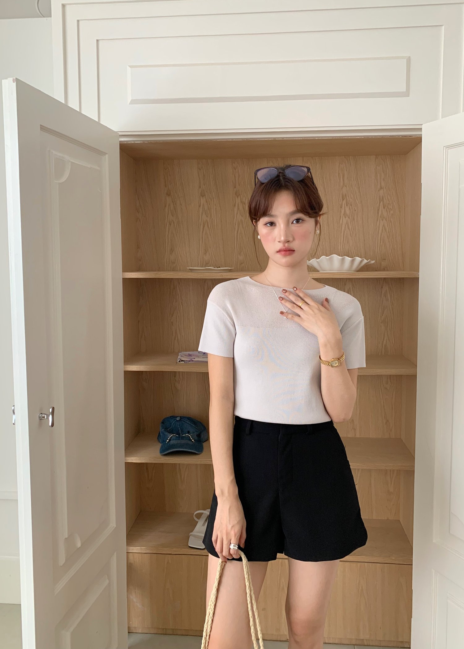 (DEFECT) Varie Mesh Knit Top in Oat Grey